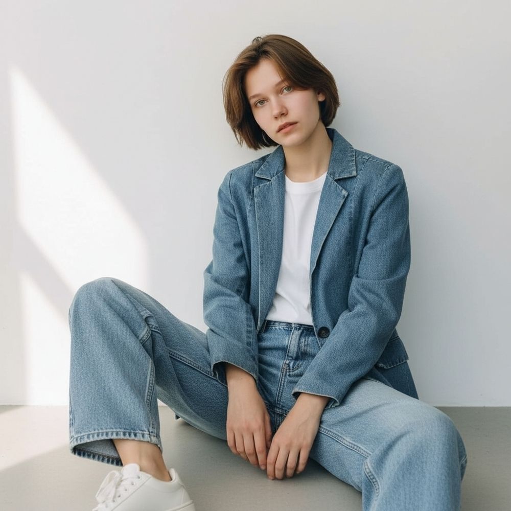 Vintage Quality Jeans Oversized Relaxed Fit Medium Wash Denim Blazer Jacket M